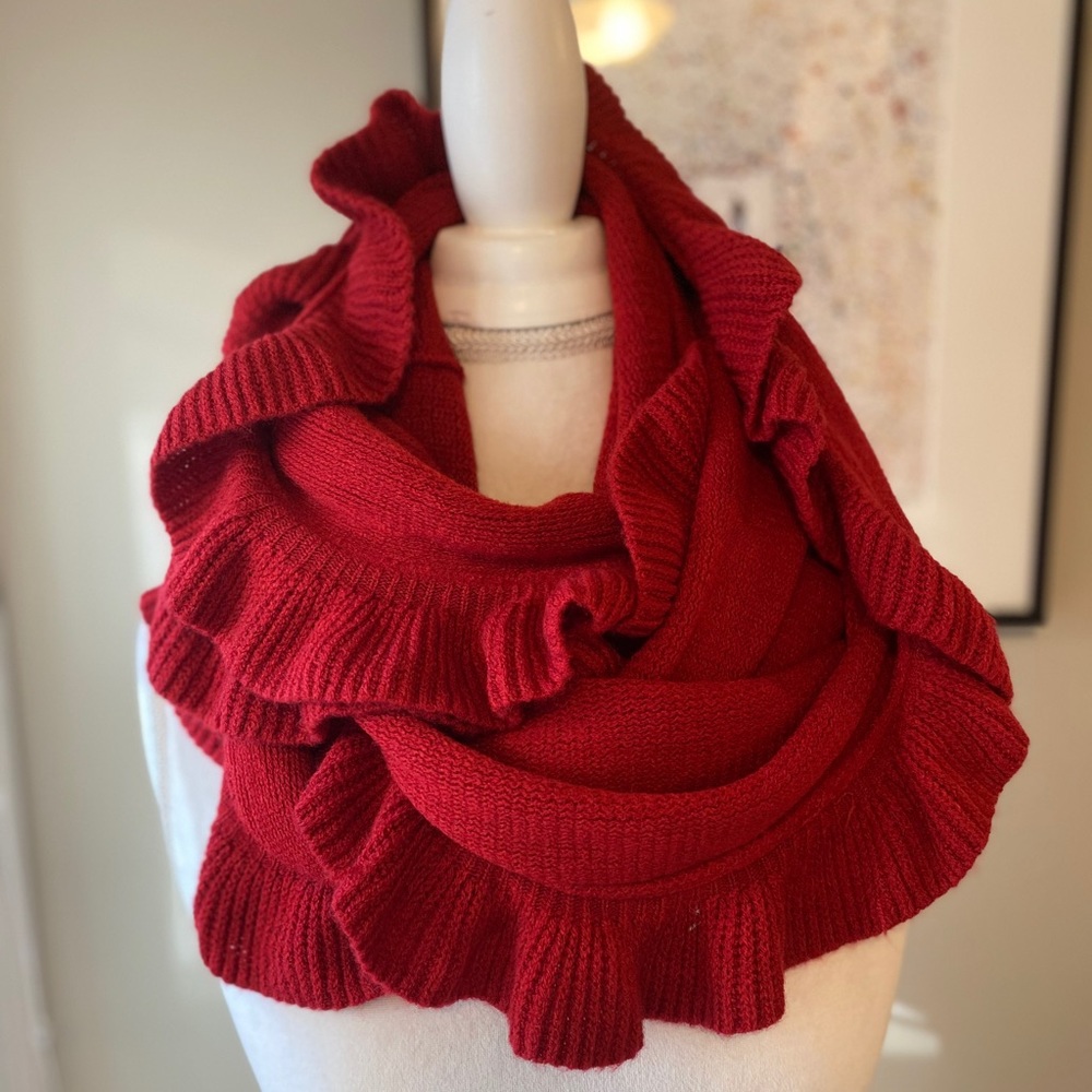Red Ruffled Infinity Scarf